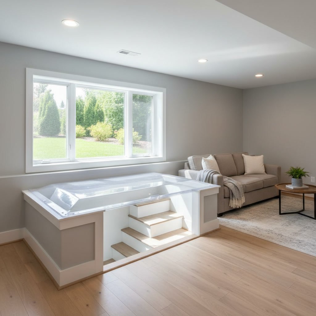 Beautiful finished basement living space with flooring and paint in Waterford Michigan