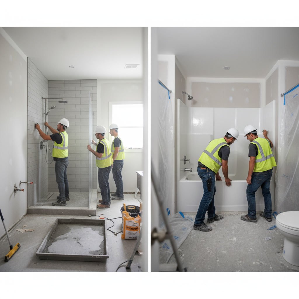 Tub shower combo installation in a family bathroom